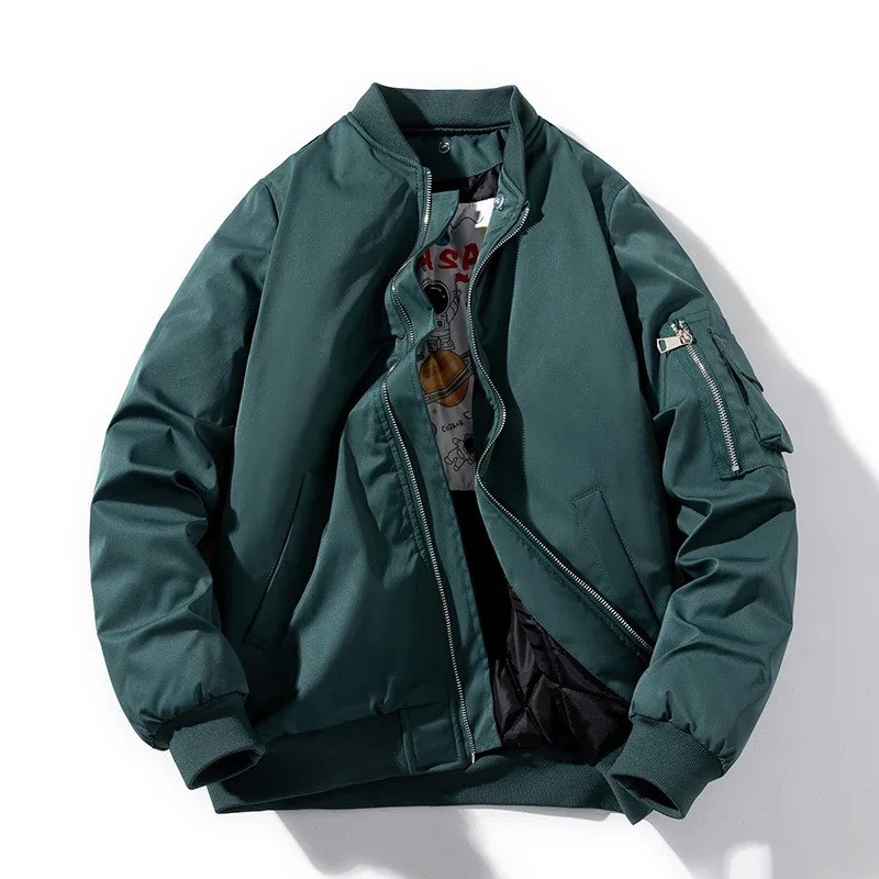 Mens bomber jacket fashionable autumn and winter pilot solid retro baseball hooded couple windproof pocket pink 240806