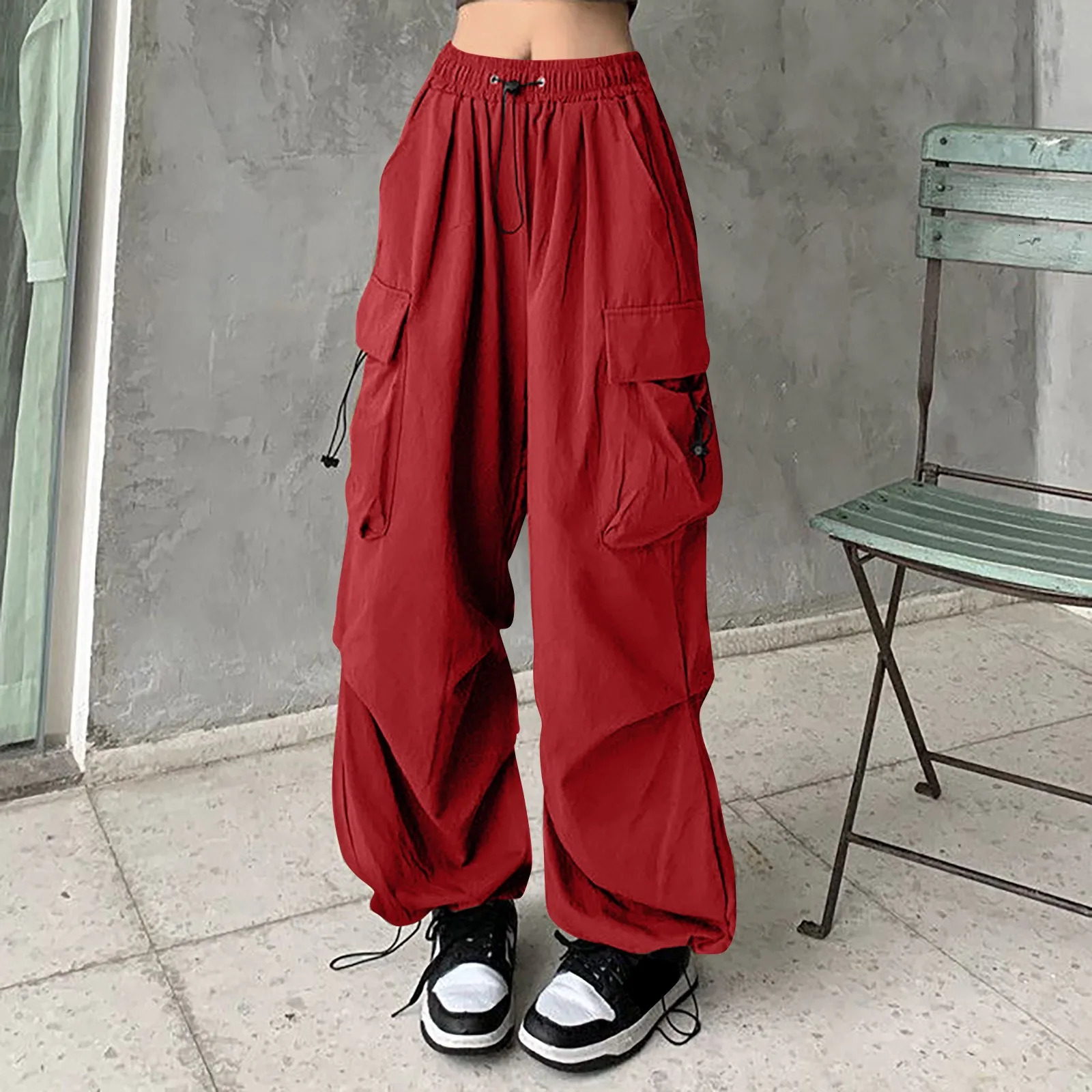 Pantalon de cargaison Femmes de style coréen Baggy Lignet Pantalon Streetwear surdimension surdimension