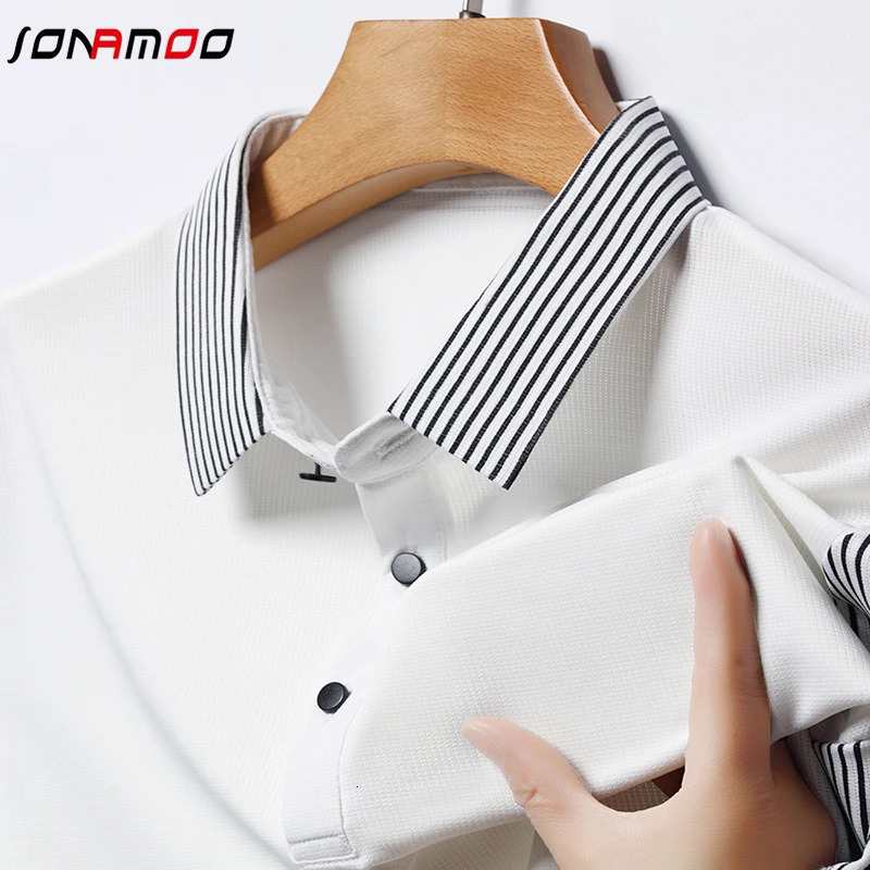 2024 mens patch work business casual short sleeved polo shirt fashionable and comfortable breathable top 240806