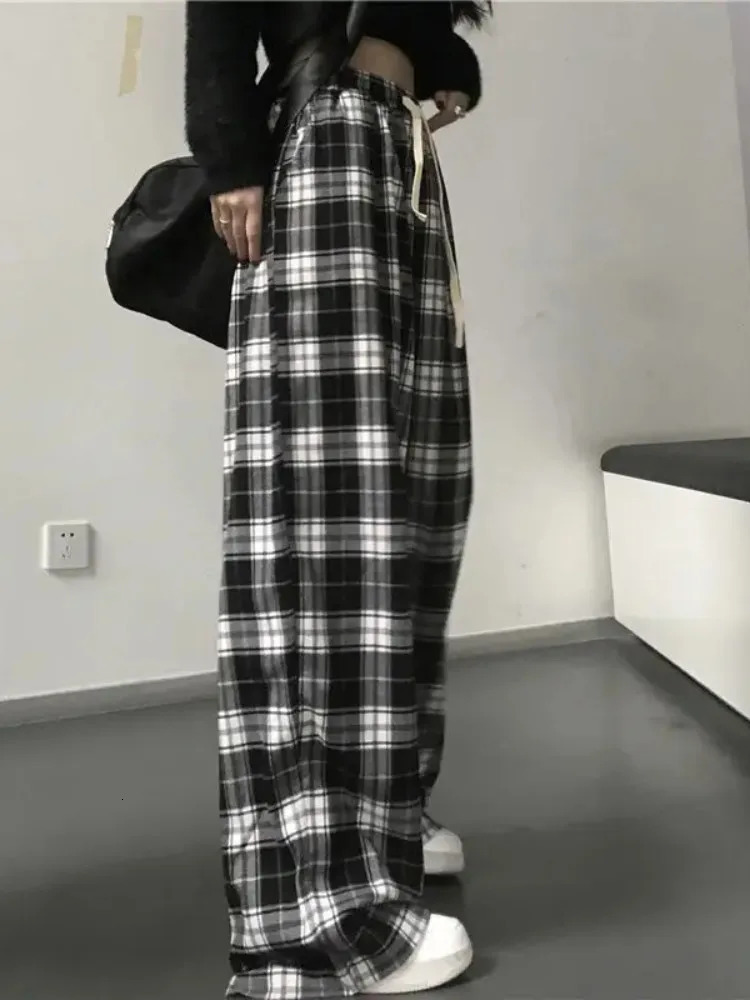 Streetwear Pantalon à carreaux noir et blanc en vrac Unisexe HARAJUKU HAUTE TAILLE LAG LAG PRANTER