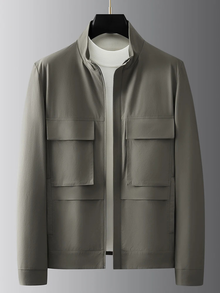 autumn casual jacket mens standing collar chest pocket elastic nylon Ourdoor waterproof jacket mens windproof large size 8XL240806