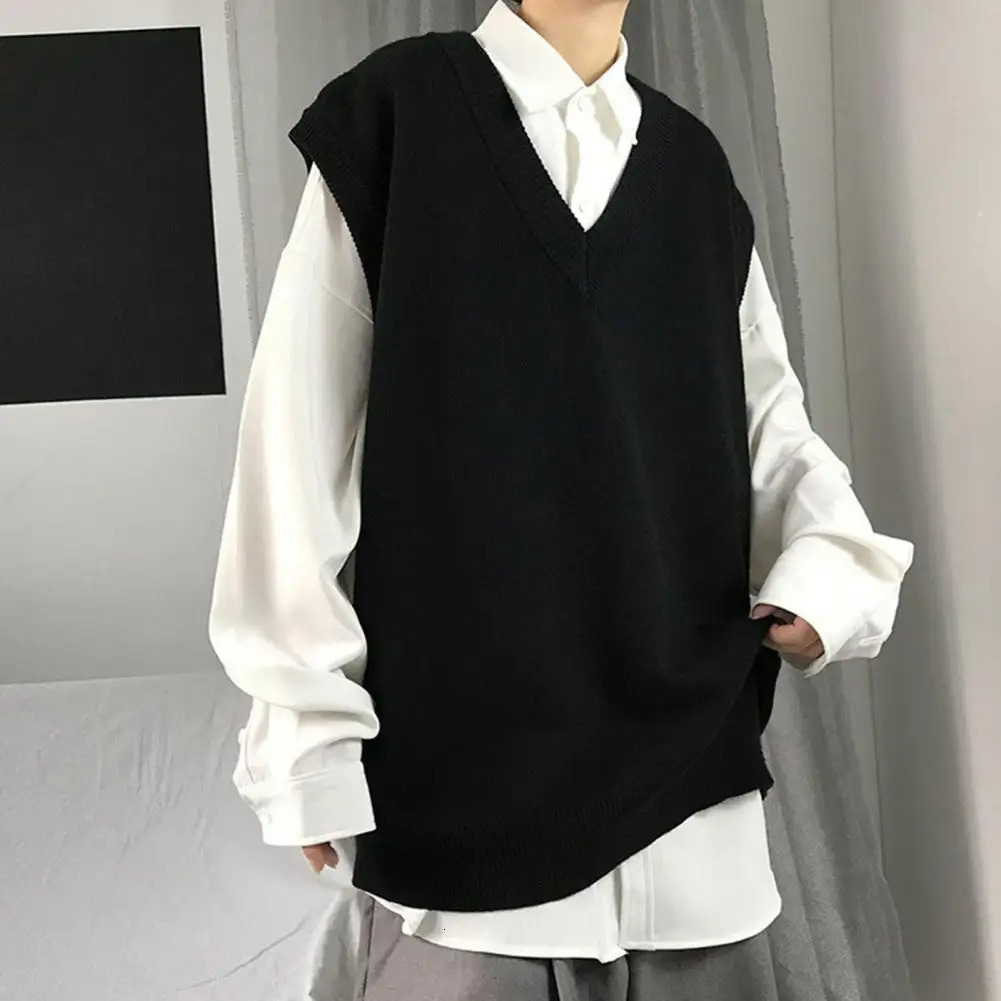 Mens Vneck solid color sleeveless full matching spring sportswear suitable for school mens zipper street clothing 240806