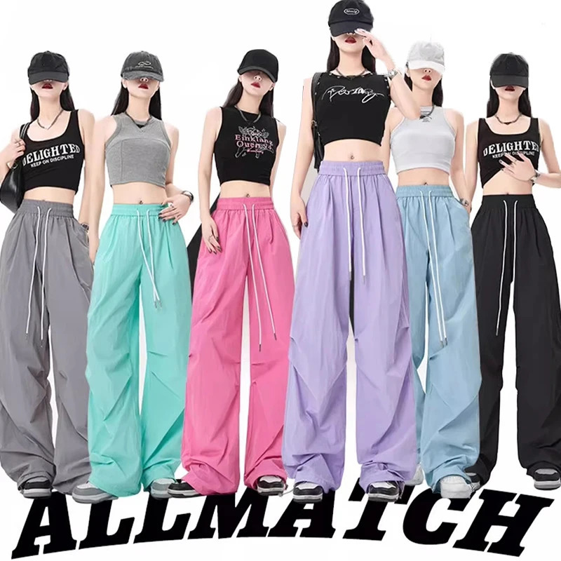 Women Casual Y2k Clothes Cargo Pants s Fashion Loose Straight Leg Slacks Female Black Rose Red Blue Green Gray Baggy Pants 240806