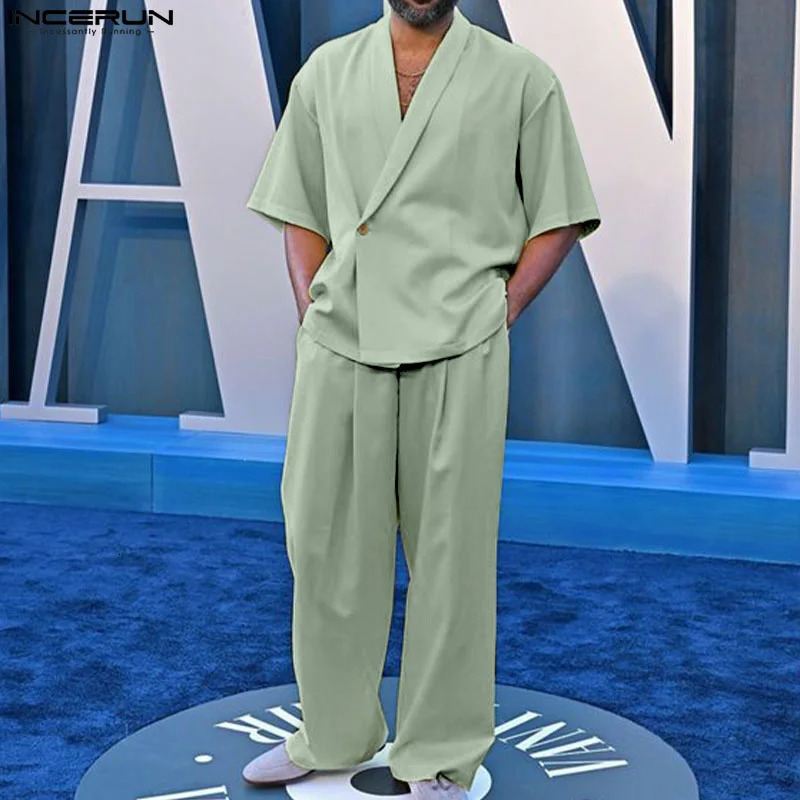 2024 ensembles pour hommes colons de couleur unie à manches courtes et pantalon deux pièces pour hommes lâches