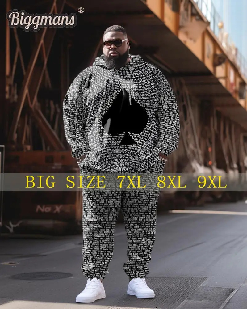 Biggmans Hoodie Sweater Two Piece Set Mens Spades Ace Poker Hip Hop Fashion Comfort Plus Large Size Set240806