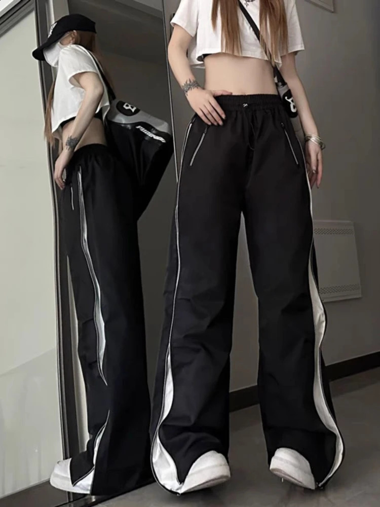 Pantalons baggy falsifiés Y2K Streetwear 90s Pantalons de parachute de cargaison surdimensionnés Pantalons de pantalon de la jambe de la taille b