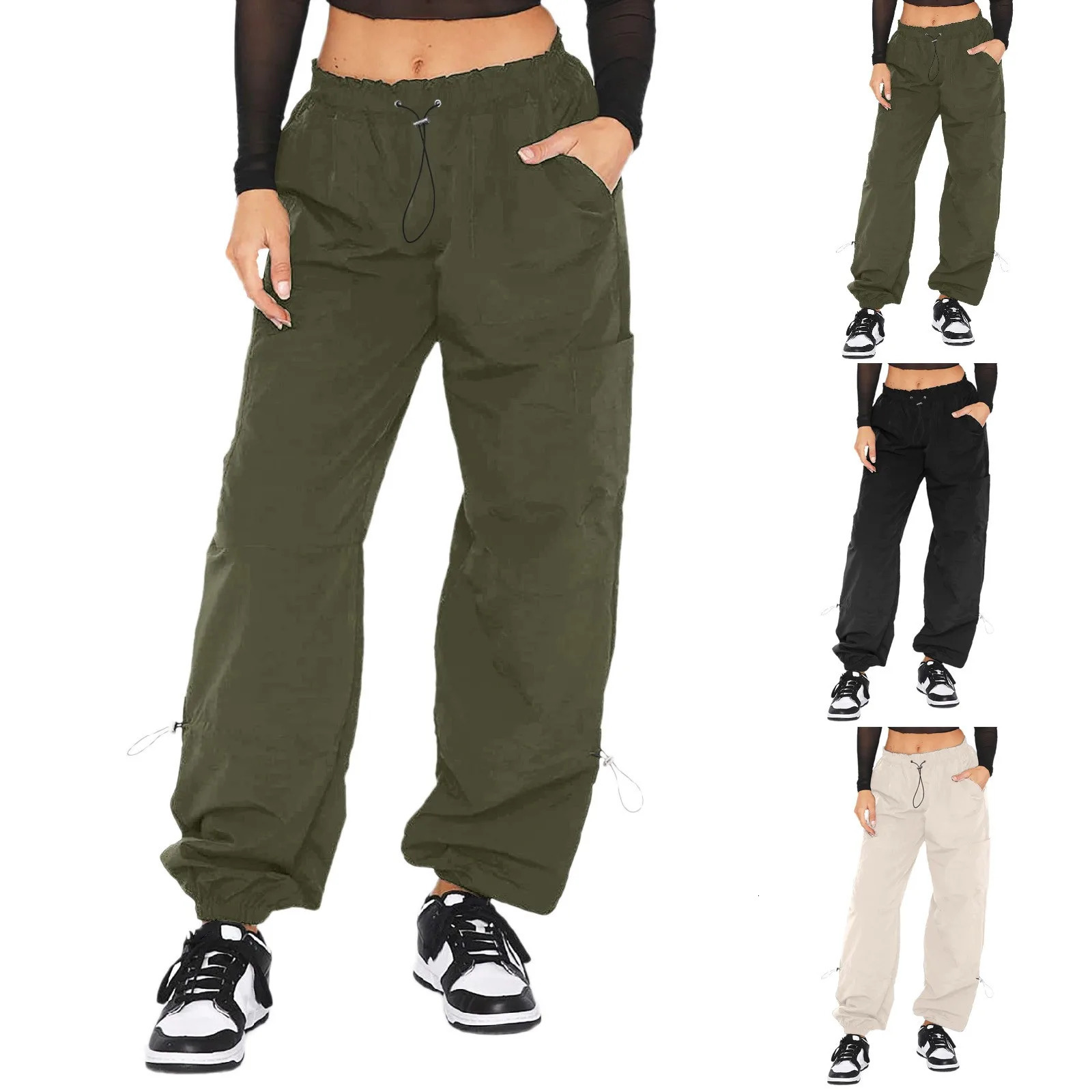 Femmes à la mode pantalon de cargaison Couche de botte coupée à la taille élastique à volants Pantalons Y2K Pantalons Harajuku Jogging Baggy Pant
