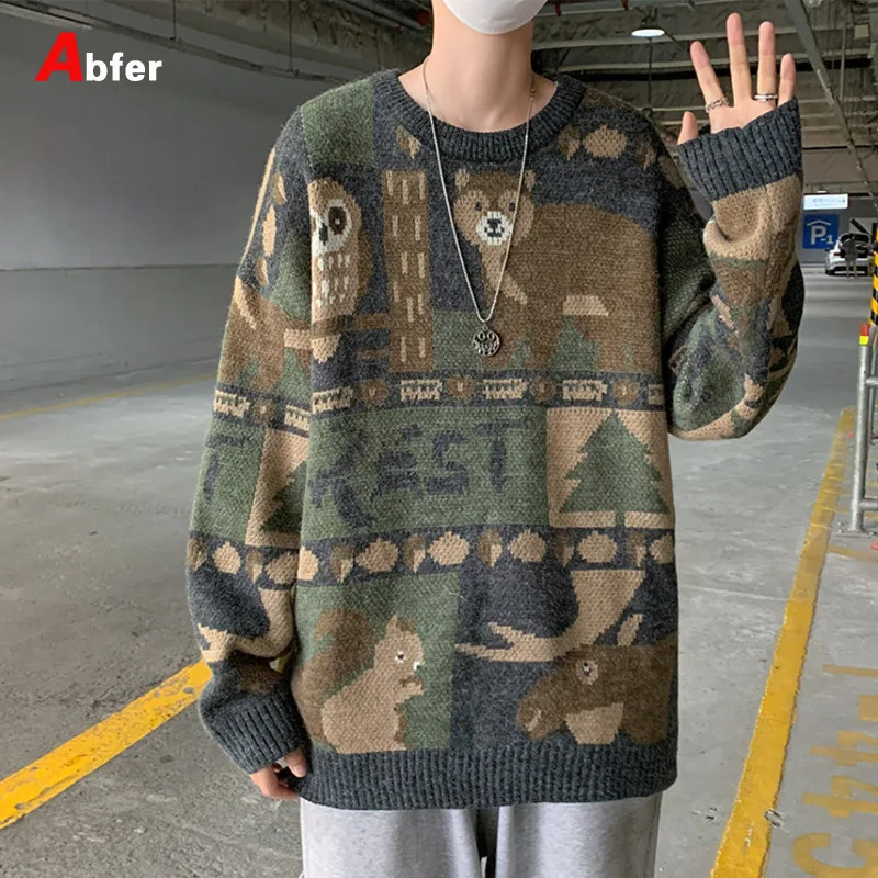 Abfer Mens Grandfather Sweater Ultra fine Knitted Ugly Hip Hop Clothing Autumn Winter Korean Fashion Zipper Top 240806