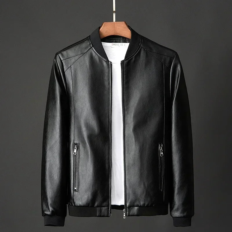 Autumn mens leather coat Korean fashion leather sheepskin coat mens leather jacket trend casual slim fit baseball suit240806