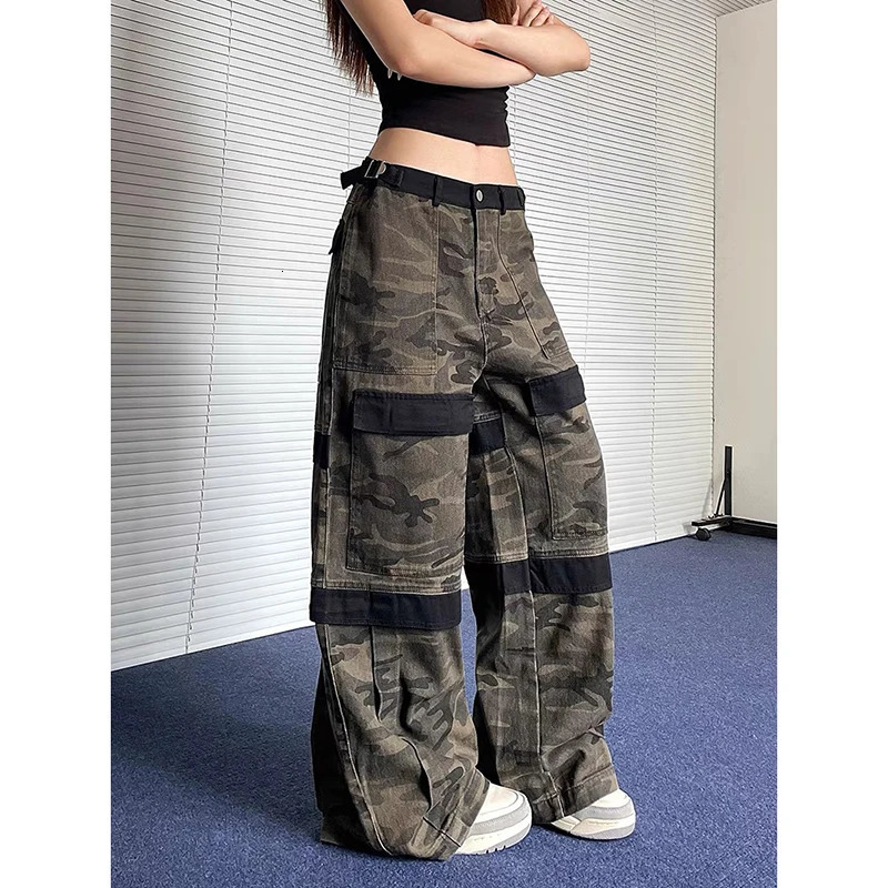 Pantalons de cargaison de camouflage pour femmes vintage harajuku street esthétique pantalon y2k pantalon haute taille