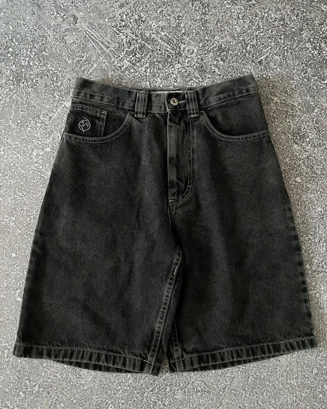 Retro black polar big boy bag jeans Y2K pants graphic embroidery denim shorts mens hiphop streetwear basketball 240805