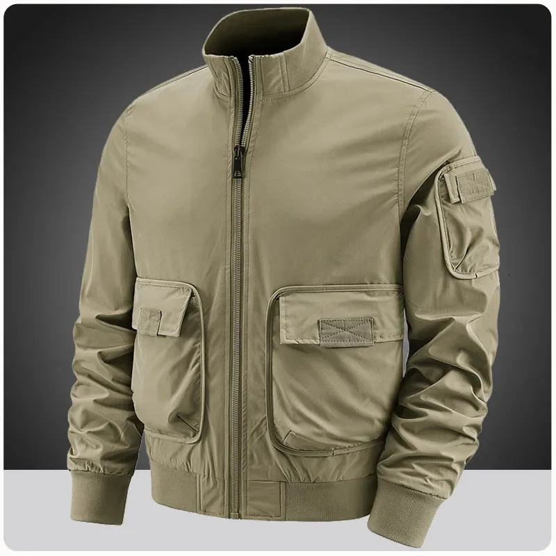 Autumn and Winter Bomber Jacket Mens Street Clothing Golf Baseball Multi Pocket Cargo Cross dressing 240806