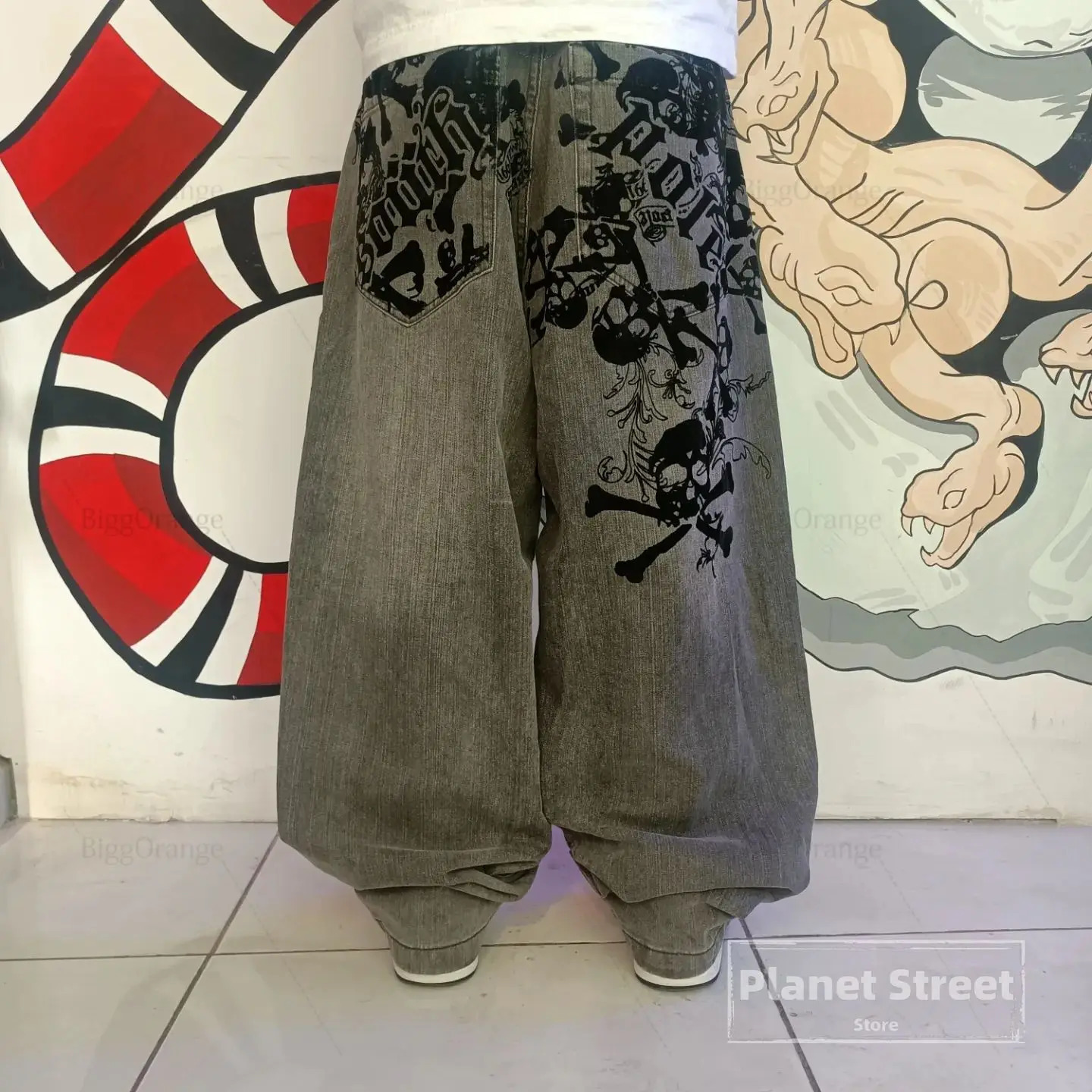 Retro JNCO highquality Y2K bagged jeans embroidered pattern hiphop street casual mens Harajuku wide leg 240806