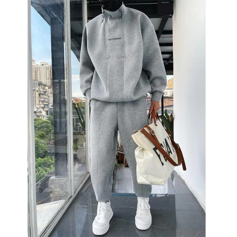 2023 autumn and winter track field clothing twopiece set hiphop mens sports pants fashionable solid color clothes jogging 240806