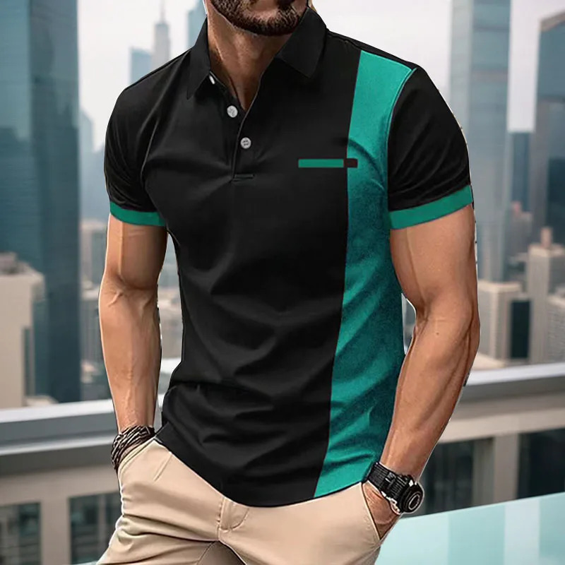 2024 Summer Mens Polo Shirt 3D Stripe Printed Short Sleeve Flip Collar European and American Casual Tshirt 240806