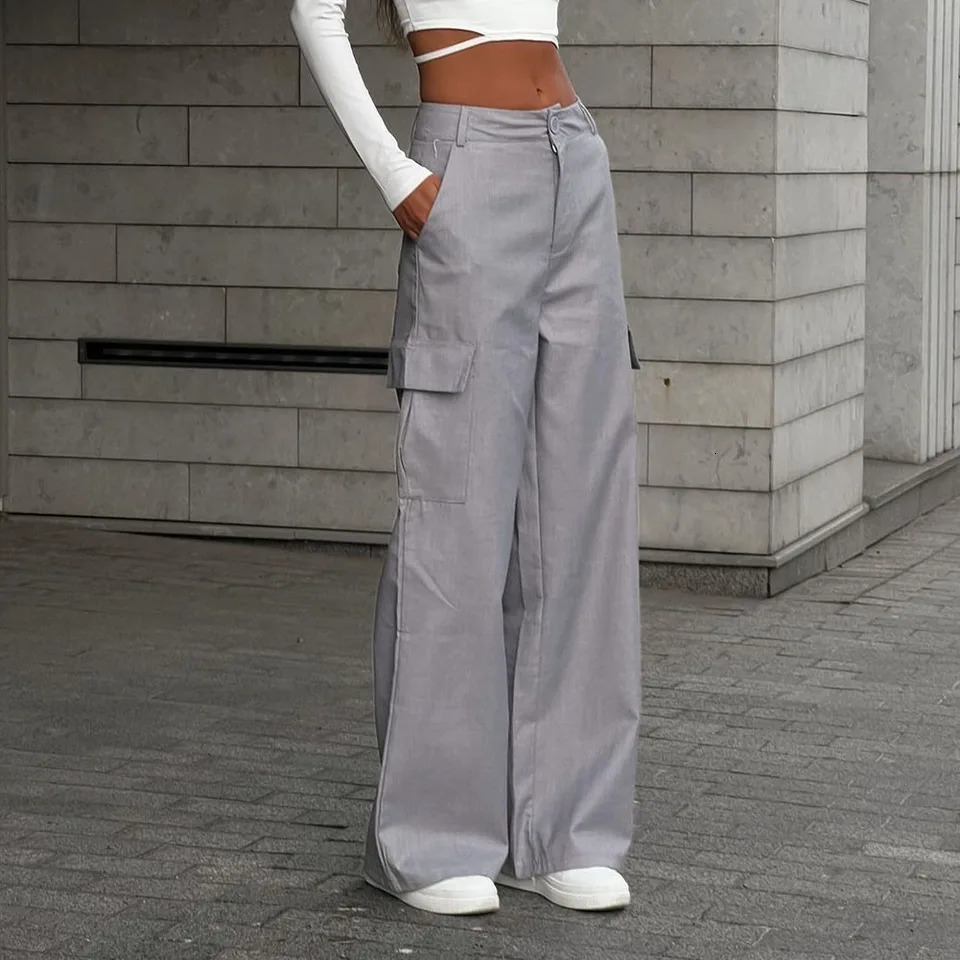 Pantalon de cargaison Y2K pantalon large de jambe larges femmes surdimensionnées KPOP hautes taies respirantes de couleur solide pantalon de surv