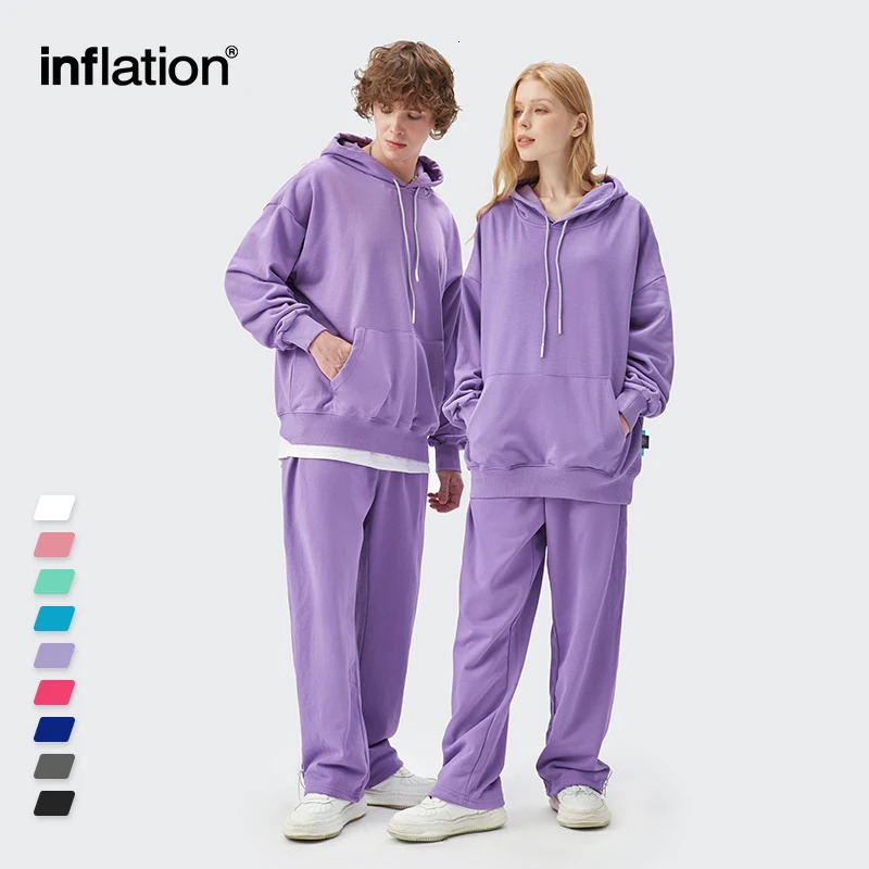 Inflatable super large hoodie track set mens street clothing blank hoodie set unisex sports pants set mens spring casual jogging set240806