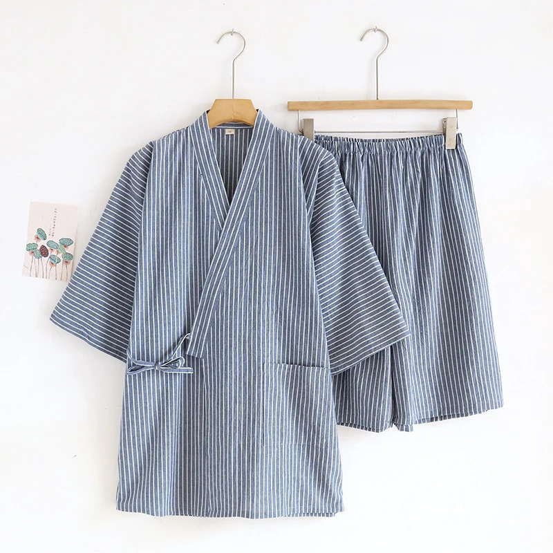 Mini mini pyjamas kimono rayé coton coton à manches courtes pour la maison d'été ensemble mince cardigan vneck 240806