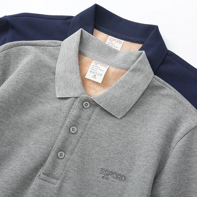 Winter 100 cotton embroidered plush thick polo shirt loose mens long sleeved Tshirt R60R70 240807