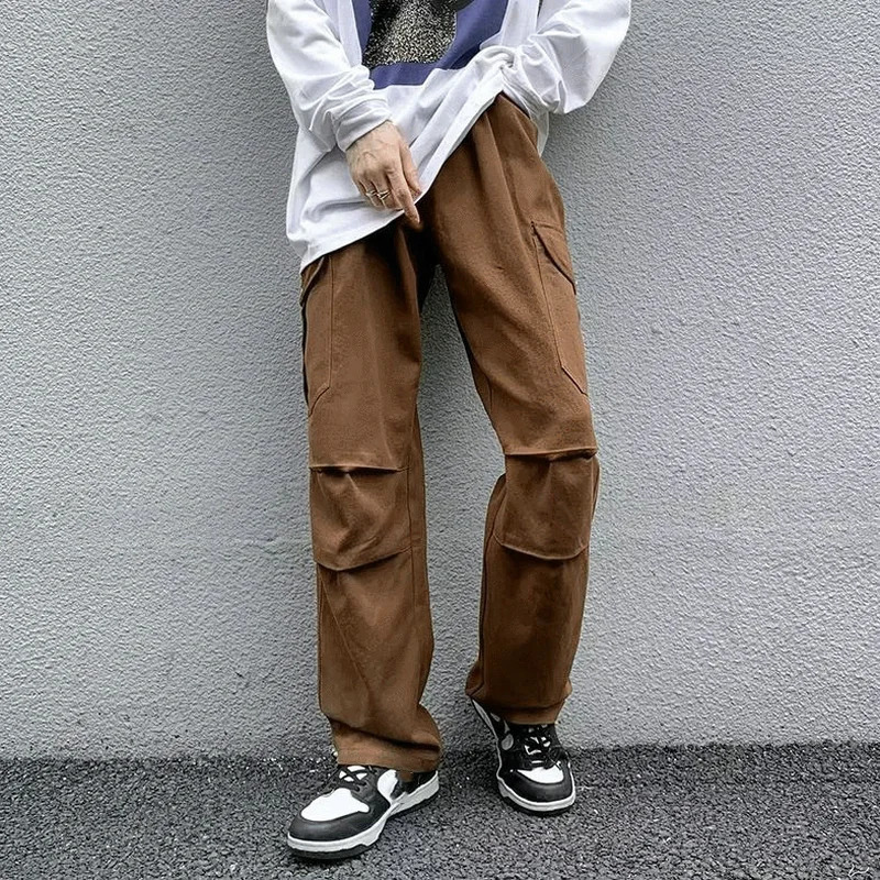 Pantalon de cargaison pour hommes vintage Baggy Women Pockets Fashion Pockets Lignet haute taille pantalon droit.
