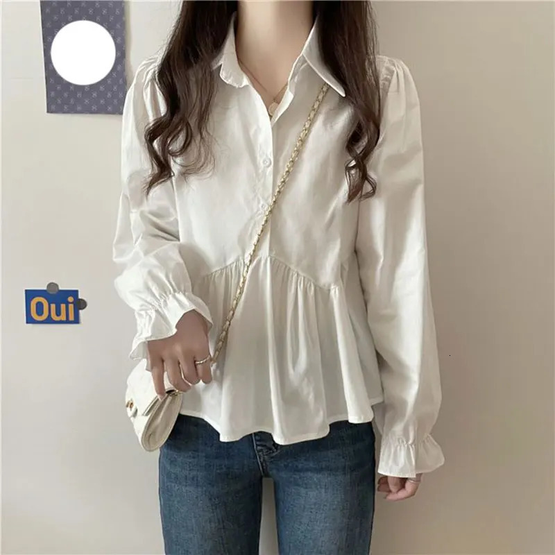 Elegant Fashion Harajuku Slim Fit All Match Blouse Solid Button Patchwork Long Sleeve Tops Women Loose Casual Womens Clothing 240807