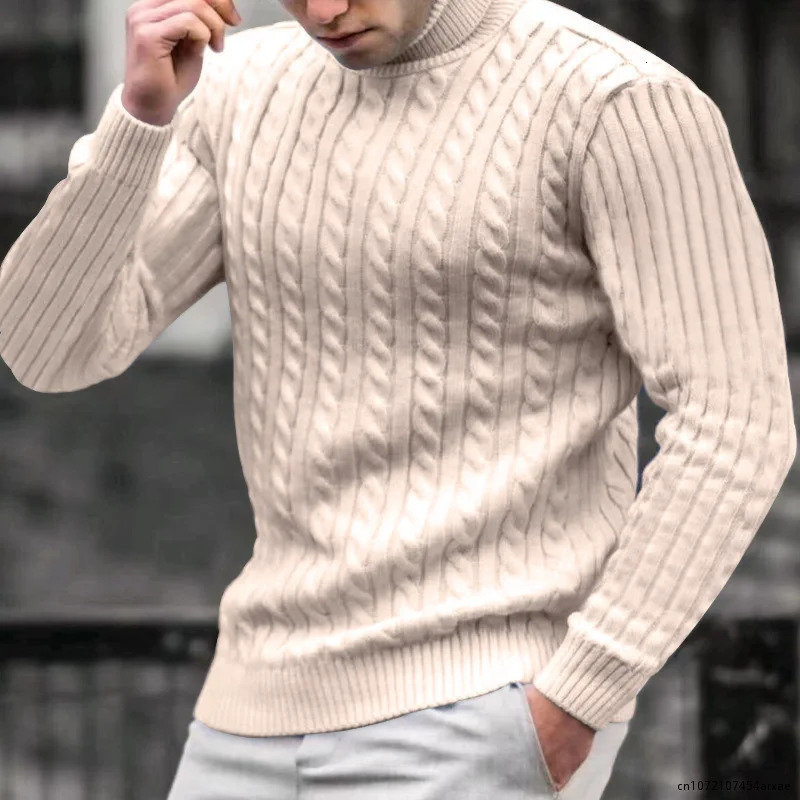 Winter Mens Turtle Neck Sweater Knitwear Large Size Dress Casual Floral Personalized Fashion Cold Shirt 240807