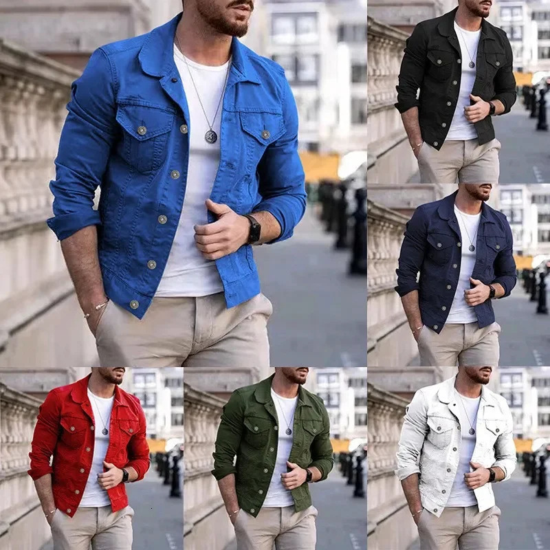 Mens Fashion Denim Jacket Street Clothing Casual Cotton Classic Slim Fit Jeans Ropa Para Hombre 240806