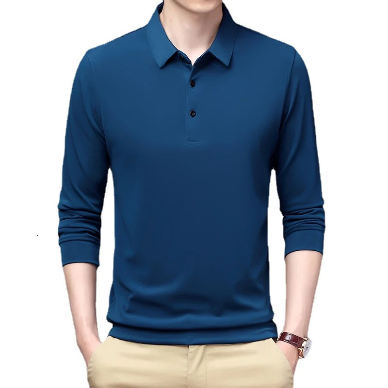 Autumn long sleeved Tshirt for mens golf apparel 2044 casual business polo shirt with a solid color plain weave collar 240807