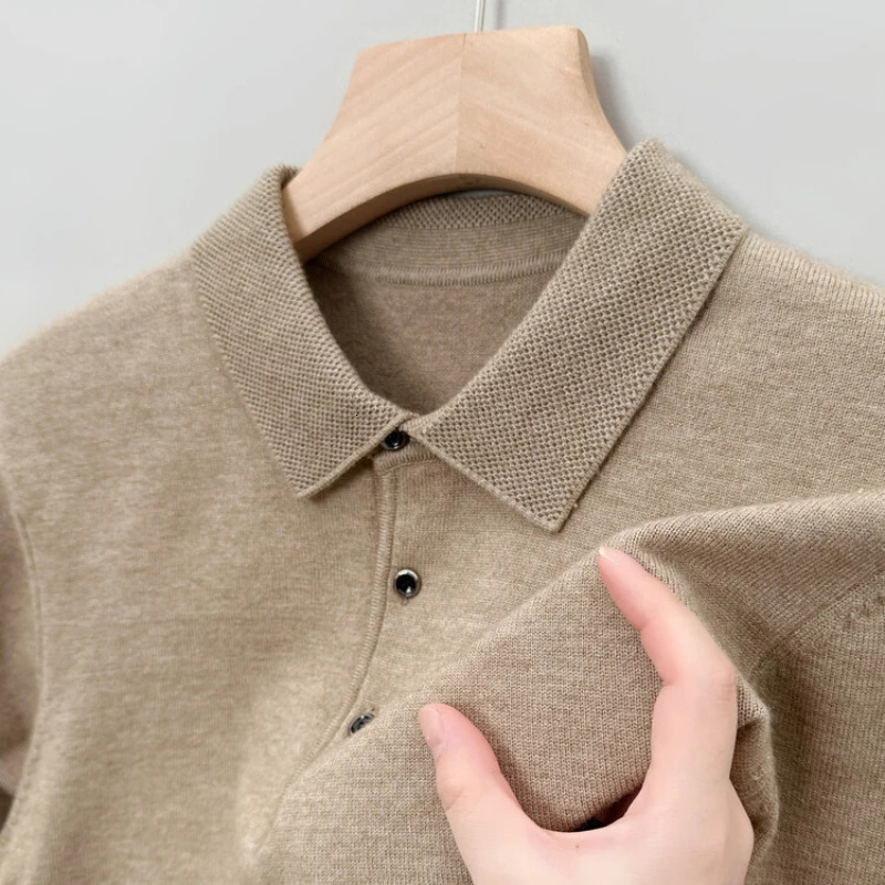 Automne et hiver chaud Soft Pull Mens Business Collar tricot Collited Colord Color Polo à manches longues Office 240807