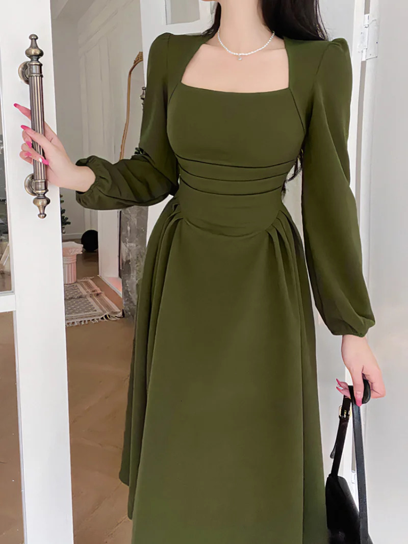 Folds Puff Sleeve Corsets Femmes Midi Robe sexy Elegant Bodycon CONNEM