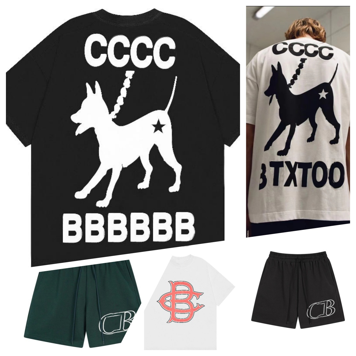 T-shirts CB Pantalons courts d'été printemps émouvable vert gris blanc noir t-shirt hommes femmes t-shirt à imprimé slogan classique de haute qua