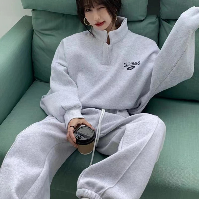 Streetwear Fashion Letter Imprimez des ensembles de deux pièces pour femmes Tracksuit surdimensionné Suit Sweat-shirt féminin ensembles de vêteme