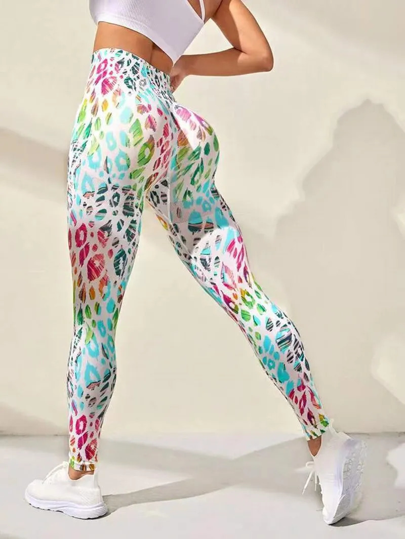Pantalon de sport à cravate imprime 3D Femmes Samers Leggings High Taist Fitness Push Up Leggings Gym Vêtements Collages d'entraînement 240807