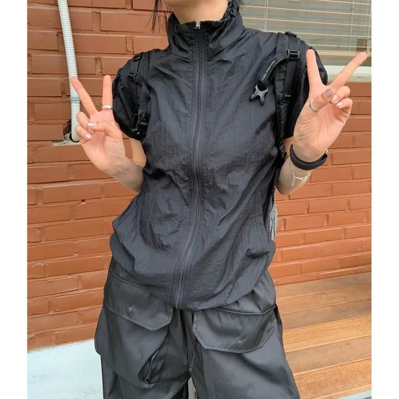 Deeptown Vintage Outdoor Crop Crop Jacket Femmes Japonais 2000S Style Y2K Spring été Vestes à manches courtes Corée esthétique de la mode coréenn