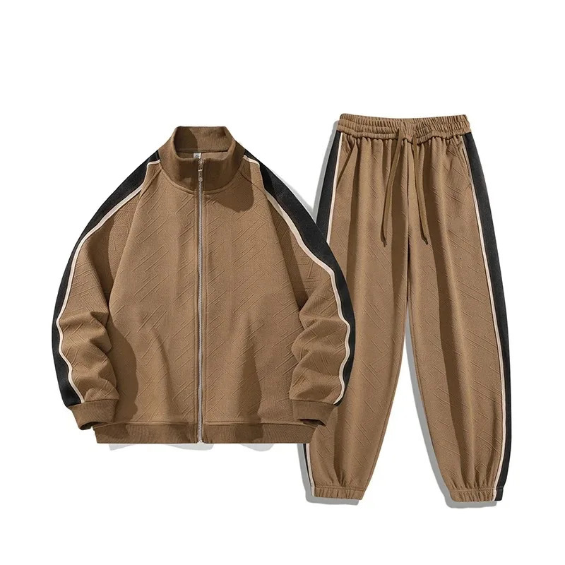 Mens patch work zipper jacketpants 2-piece fashionable loose street clothing Spring and Autumn set breathable sportswear mens clothing240806