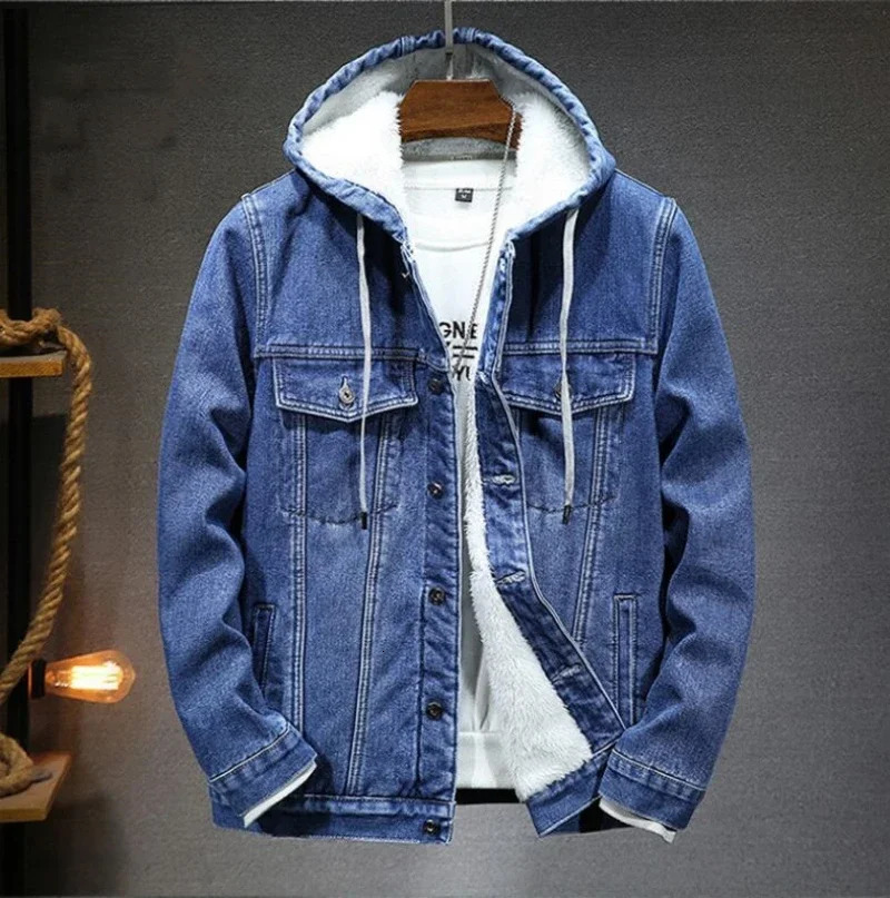 Thick Warm Mens Hoodie Cowboy Jacket Winter Lambswool and Apron Size M4XL 240806