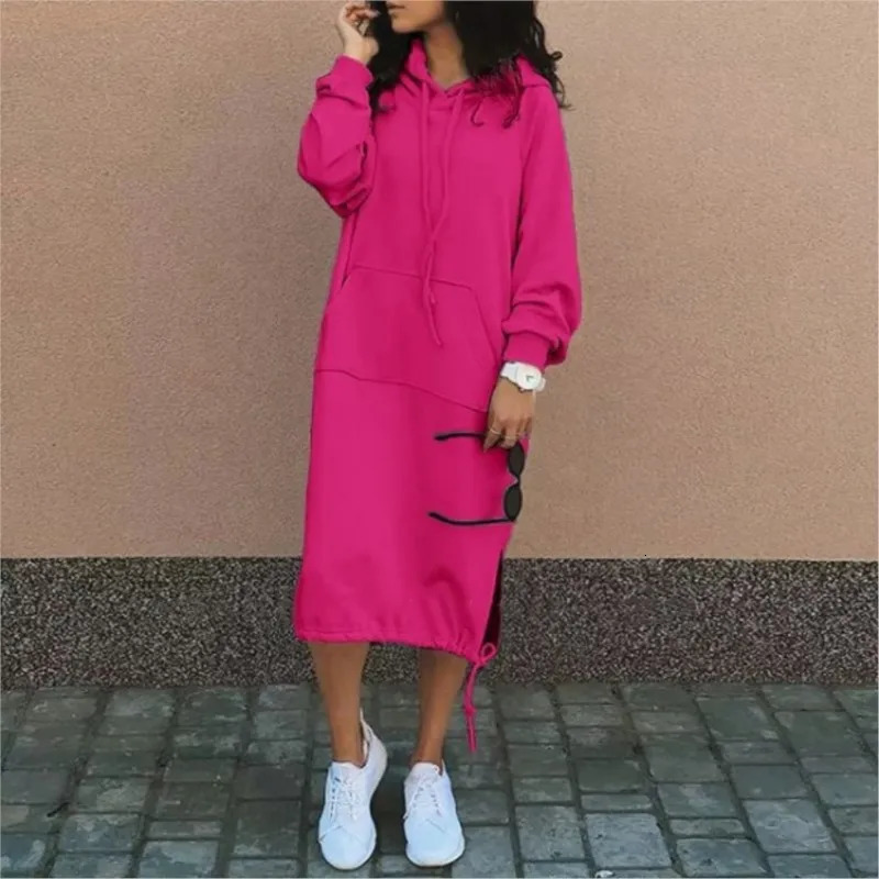 Robe de sweat-shirt massif de mode d'hiver automne pour femmes o cou mande à manches longues décontractées robes femme de bureau robe dames 24080