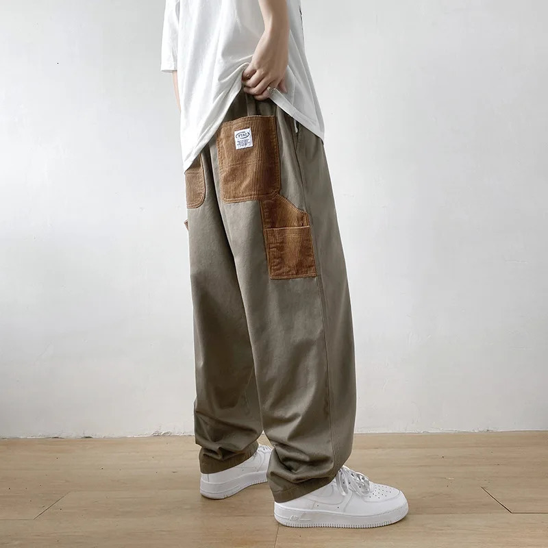 Japan Style vintage Pantalon décontracté à jambe droite Spring coréen Trend Mens Pantalons de fret High Street Baggy Pantaux Men Vêtements 240807