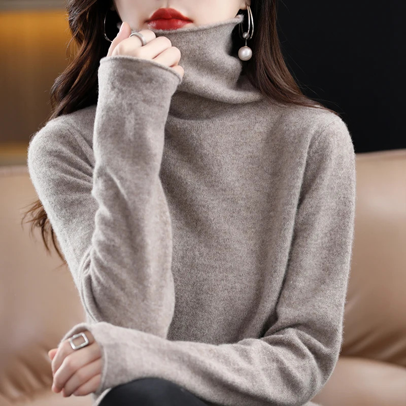100% pur laine en cachemire Pullmère Femmes à collier haute du collier décontracté haut top automne veste de femmes hivernales fashion coréenne 2