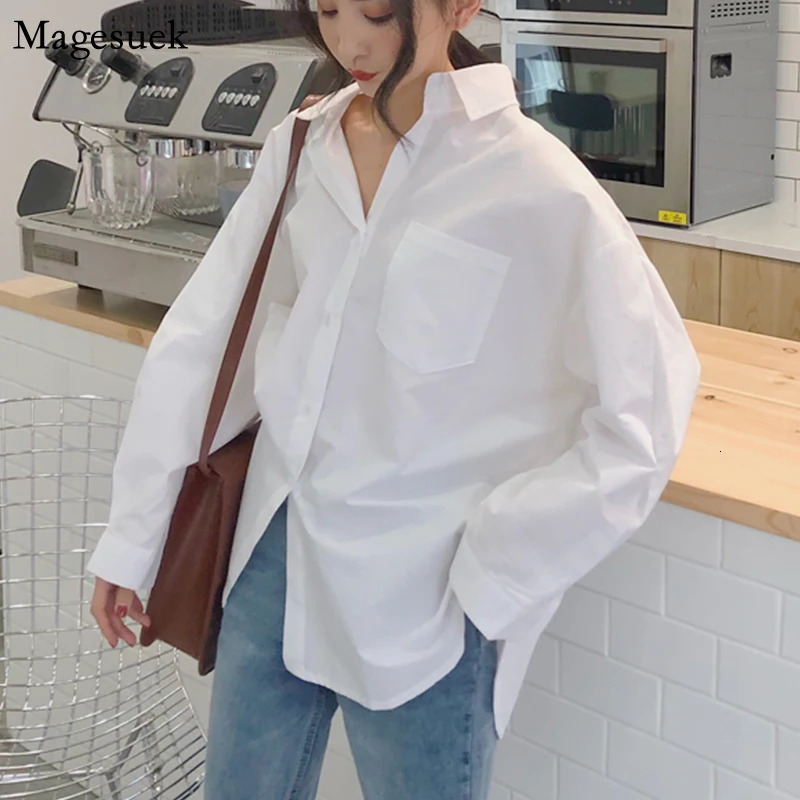 Coton Coton Blanc des femmes blanches Blouse automne vintage à manches longues pour femmes tops décontractés solides et chemises élégantes 11456