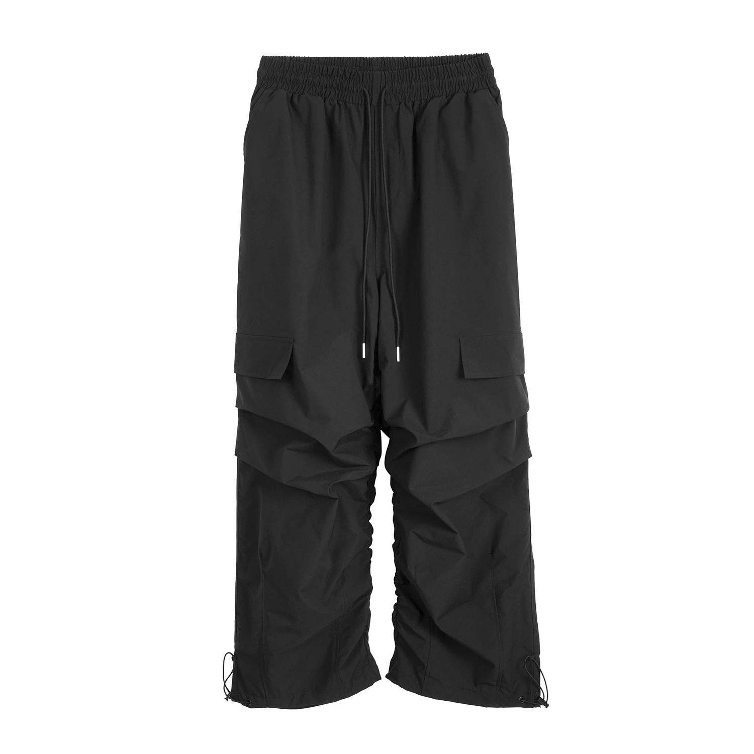 Street Wear Vibecasual Baggy Fitting Functional Cargo Pants Rubber Pleated Relaxed Fit Black Wide Joggers for Men and Womens 240807