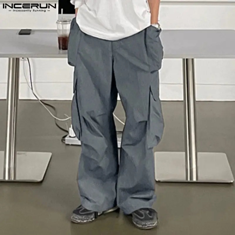 Men de cargaison Pantalon de couleur solide joggeurs en vrac élastique pantalon consécutif décontracté poches de street