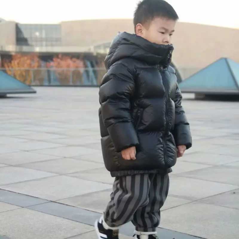 Winter jacket for Boys Girls Medium Length Down Jacket Black Thickened Zipper Hooded Coat Big Childrens Kids Jacket H251011-image-1079336110