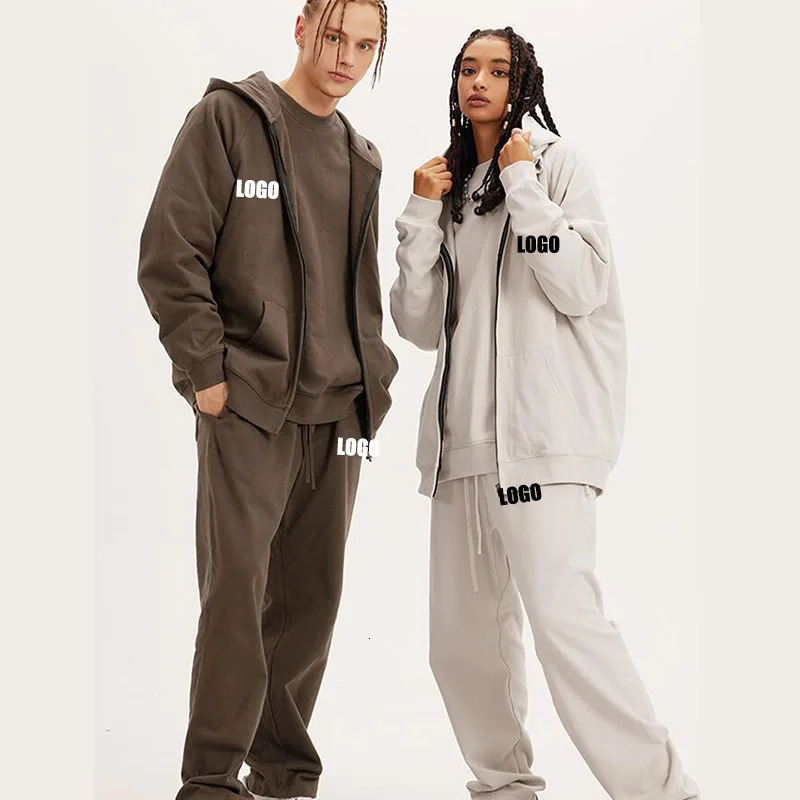 Custom heavy 445 grams cotton polyester autumn and winter loose men and women couple sweater cardigan trousers 240806