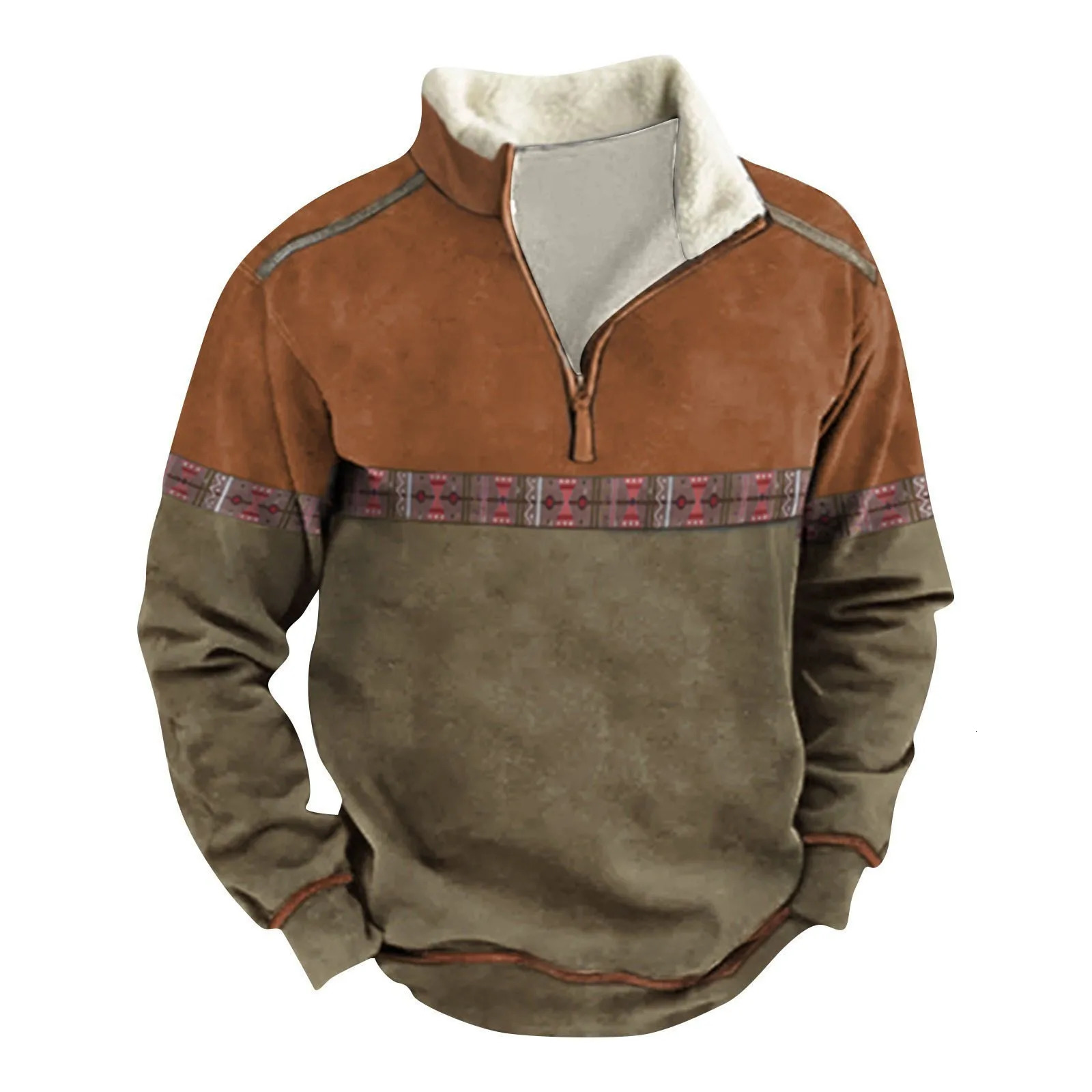 Retro Mens Zipper Floral Automne et hiver à manches longues à manches longues Collier surdimensionné chèque chaud 240806