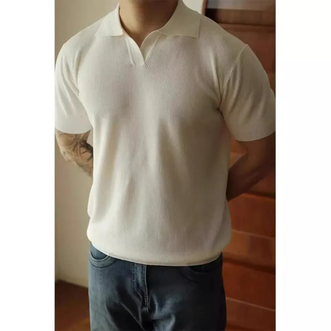 Polo à col en V américain pour hommes t-shirts à manches courtes tricots tricots