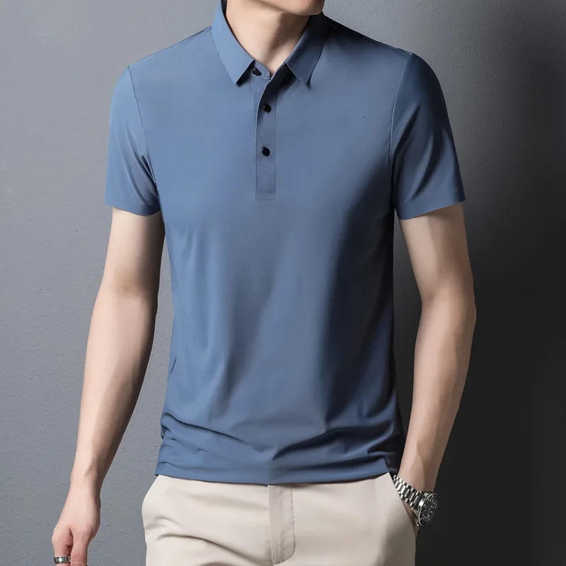 Ice Silk Polo Shirt for Mens High End Business Short Sleeved Polo Shirt with Polo Collar for Mens T-shirt 240807