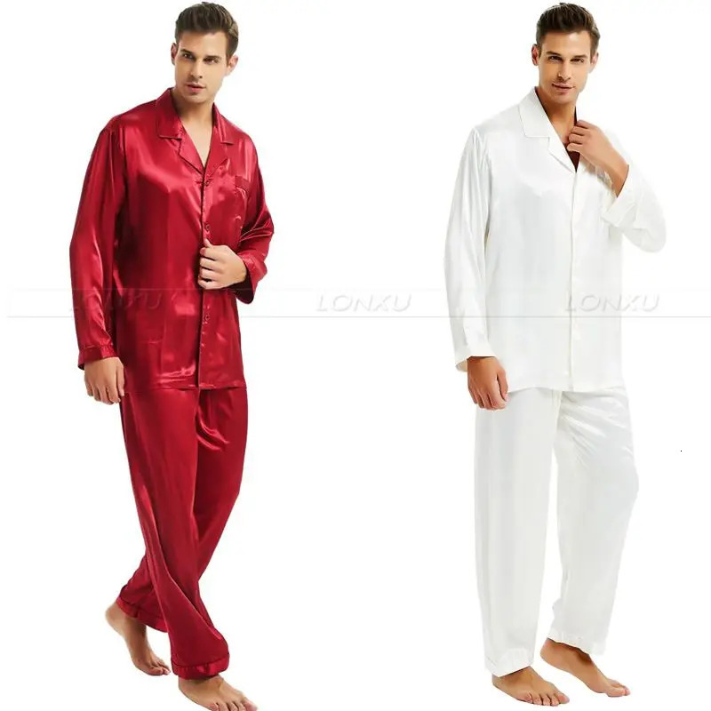 Pyjama en satin de soie pour hommes Ensemble d'usure décontractée s m l xl 2xl 3xl 4xl__ cadeau parfait 240806