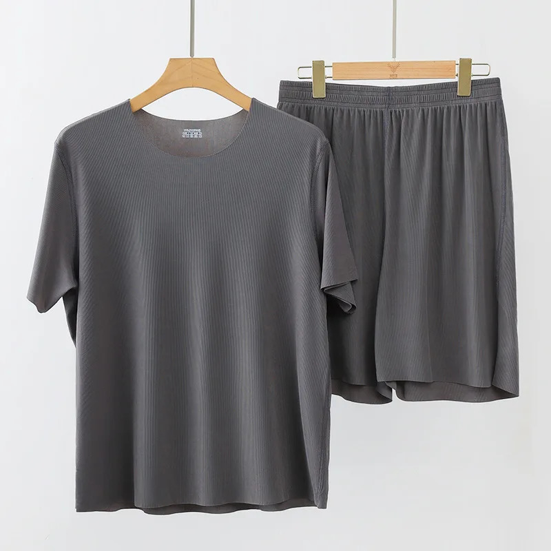 2023 mens ice silk soft sleepwear womens summer set Oneck solid home clothing 240806