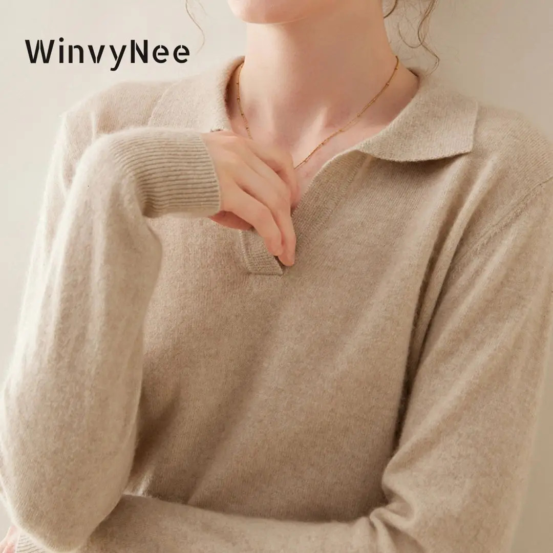 WinvyNee Womens Clothing Cashmere Wool Sweater Polo Collar Loose Solid Knitted Top Casual Zipper Coat Autumn A1054004A 240807